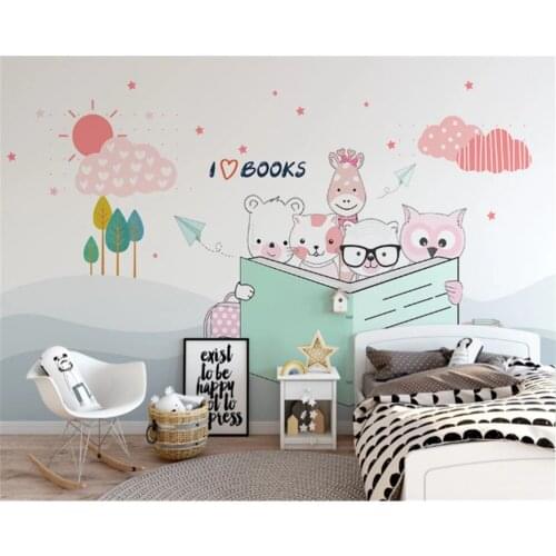 Beibehang 3D wallpaper modern minimalist hand-painted childrens room sky creative clouds animal cartoon background wallpaper