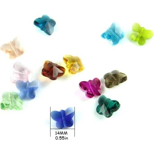 50pcs Glass Butterfly Crystal Beads Mixedcolor Crystal Beads 14mm For Craft Charm for Jewelry Making DIY Bracelet Accessories