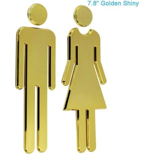7.8inch Adhesive Backed Modern Acrylic Adhesive Backed Mens and Womens or Unisex Bathroom Sign (Gold)