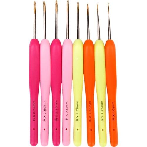 8pcs Metal Crochet Needles 1-2.75mm Colored Plastic Handle 13.5cm