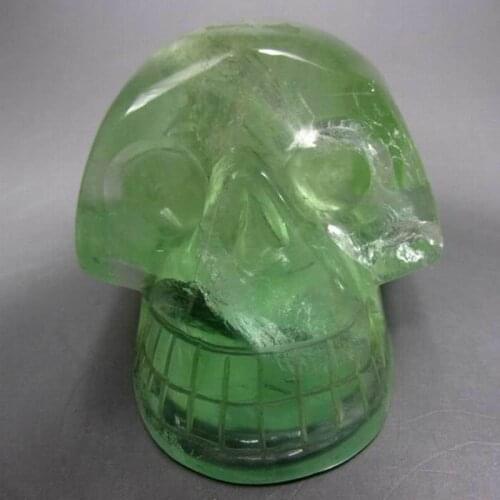 84mm/ 433g Fluorite Skull Handmade Stone Carving - crystals and stones healing Mineral specimen Home Decor feng shui XX0319/04M