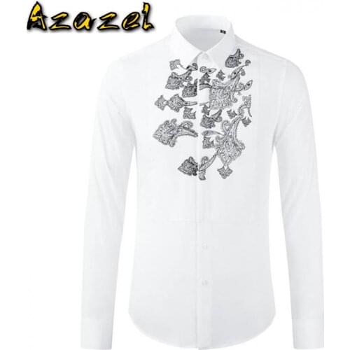 Azazel Cotton Mens Shirts High Quality Long Sleeve Embroidery White Man Shirts Slim Fit Party Mens Dress Shirts Camisa Masculina