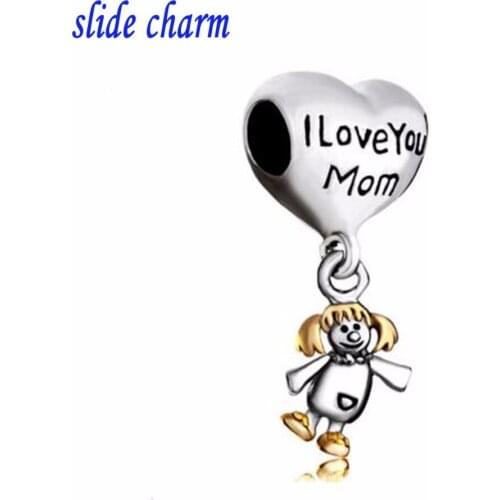 Slide charm Free shipping wholesale fashion Pendant Charms Heart charm daughter beads fit Pandora bracelet 1