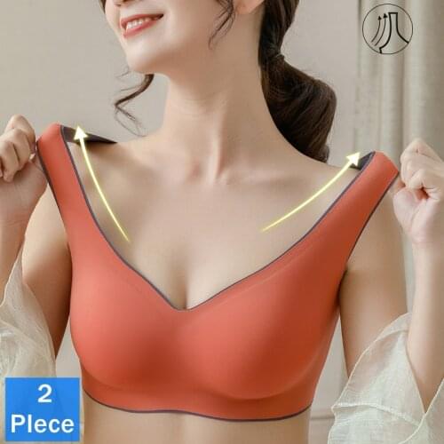 2Pcs/Set M-XXL Design Thailand Latex Seamless Bra Push Up Bralette Underwear Bras For Women Gathers Shock-Proof Female Bra