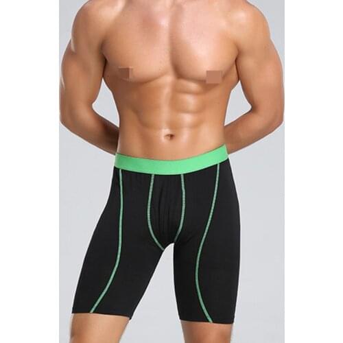Mens Low Rise Boxer Breathable Mesh Long Leg No Ride Up Open Fly Elastic Sports Trunks Baselayer Shorts
