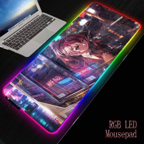 Mairuige Blue Eyes Girl Large RGB LED Mouse Pad 7 Color USB Wired Lighting Gaming Colorful Mousepad for Laptop Computer Desk Mat