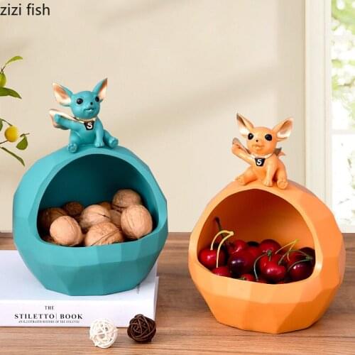 Chihuahua Cartoon Dog Trays Decorative Fruits Basket Resin Animal Storage Ornaments Cosmetic Container Jewelry Dish Modern Decor