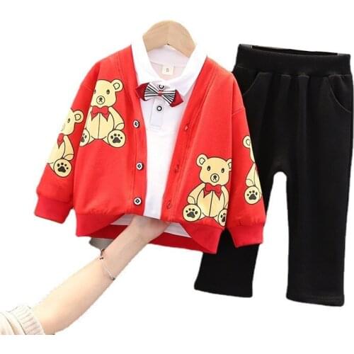 Spring Autumn Boys Girls Fashion Jacket T Shirt Pants 3Pcs/sets Children Costume Toddler Casual Clothes Kids Cartoon Tracksuits