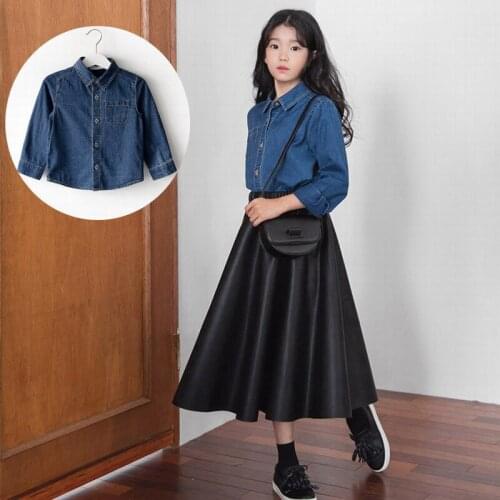 Girls Denim Shirts 10 12 years Long Sleeve Fashion Casual Children Tops Spring Autumn Teen Girls Shirts Coat Mother Girl Clothes