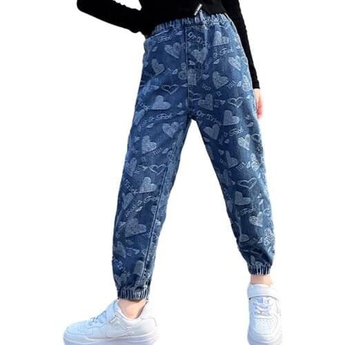 Big Girls Jeans Heart Pattern Jeans Girls Spring Autumn Kid Jeans Teenage Childrens Clothing 6 8 10 12 14