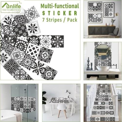 Funlife 21x100cmx7pcs Blue Gray Retro Vintage Morocco Rococo Self adhesive Kitchen Bathroom Tile Sticker Functional Wall Sticker
