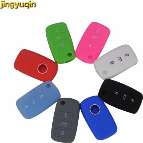 Jingyuqin 20PCS 3 BTN Silicone Car Key Cover Case for VW Golf Bora Jetta POLO Passat Skoda Superb Octavia Fabia SEAT Ibiza Leon