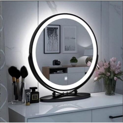Round Makeup Mirror LED Adjustable Touch Cosmetic Mirror Rotatable Dimming Bathroom Mirror Bedroom Dressing Table Mirror 50*50cm