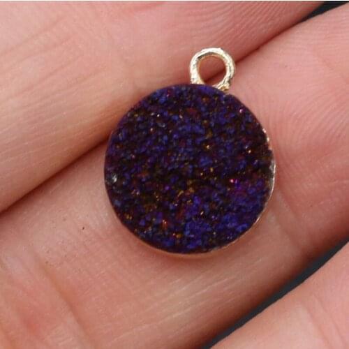 Natural Stone Plated Pendant Round Blue Agates Pendant Necklace For DIY Jewelry Best Birthday Gift Size 12x16mm