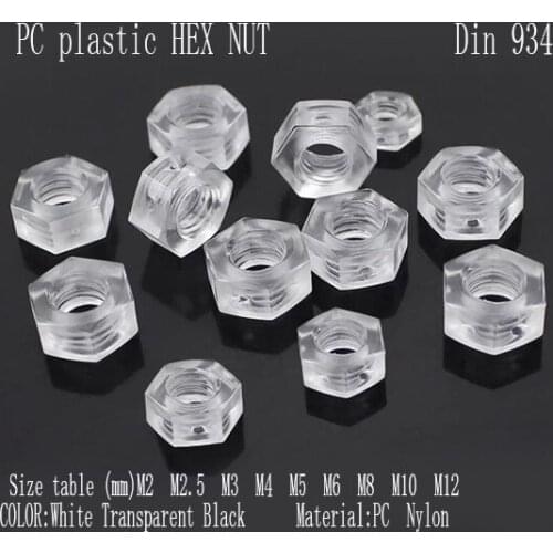 M8 P1.25 Transparent nut PC plastic Metric Coarse Thread Plastic Hex Nut Screw Nut Hexagon Nut light LED DIY
