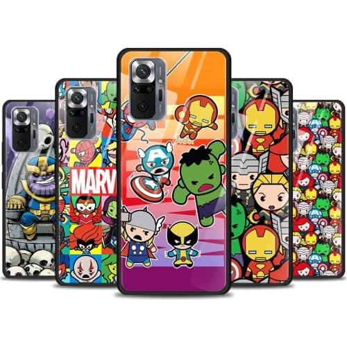 Marvel cartoon cute for Xiaomi Redmi Note 10 Pro Max 10S 9T 9S 9 8T 8 7 Pro 5G Luxury Tempered Glass Phone Case Cover