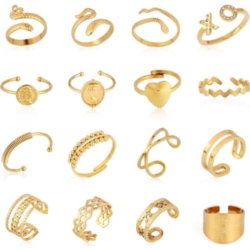 Euramerican Gold Colour Ring Rings Womens Rings Stainless Steel Rings Women Open Rings For Women Chain Ring Stainless Jewelry
