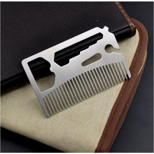 Mens Stainless Steel Comb Hairdressing, Beard Comb. Multi-function Bottle Opener Credit Card Size Gift for Men