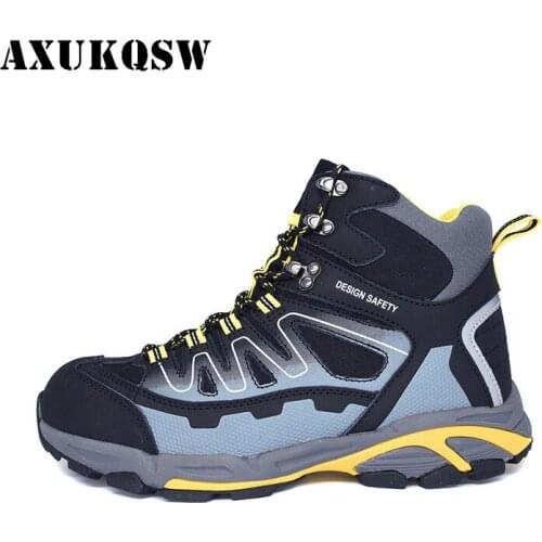 Mens Steel Toe Work Safety Shoes Lightweight Breathable Anti-smashing Anti-puncture Anti-static Protective Boots Hiking Shoes