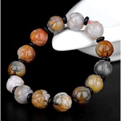 Natural Hetian jade bracelet hand-made jade lotus hand carved bracelet for women jade beads bracelet women bracelet 12mm