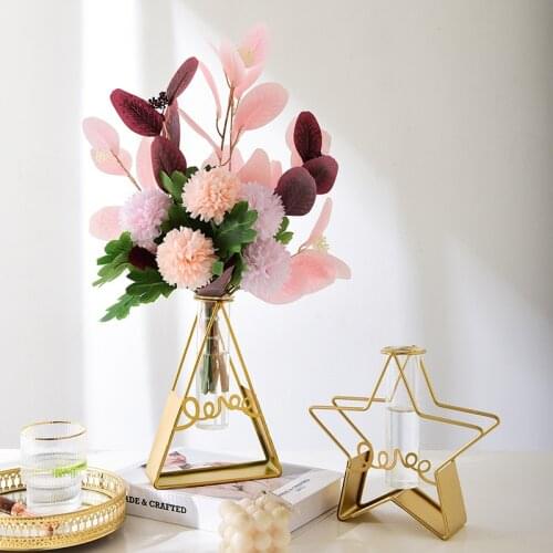 Nordic Minimalist Creative Metal Wrought Iron Glass Vase Home Furnishing Decoration Hydroponic Flower Arrangement