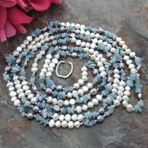 New Design Natural Irregular Stone White Baroque Freshwater Pearl 80" Necklace