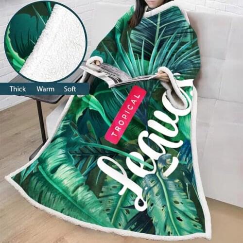 Lazy Blanket Leaves Adult Children 3D Digital Printing Cotton Wool Lamb Wool Thick Blanket with Sleeves Can Be Customized