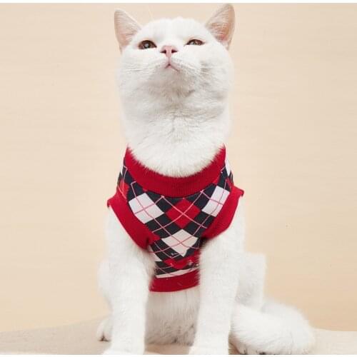 Dog Clothe Cat Couple Clothes Cotton Vest Diamond Check Printing Two-Legged Clothes Dog Cat T-Shirt