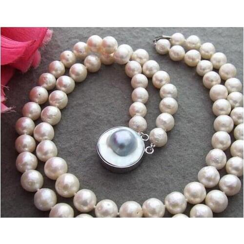 Beautiful Excellent! 17" 11mm Bead-Nucleated Pearl Necklace-Mabe Clasp