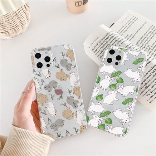 Cartoon Cute Rabbit Animal Clear Phone Case for iphone X XS MAX XR 11 12 Pro Max 6s 7 8 plus SE 2020 Back Soft Transparent Cover