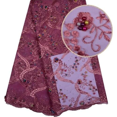 Latest Style Beaded Lace Fabric 2018 Fashion Stones African Lace Fabric Tulle African French Lace Fabric High Quality 1135