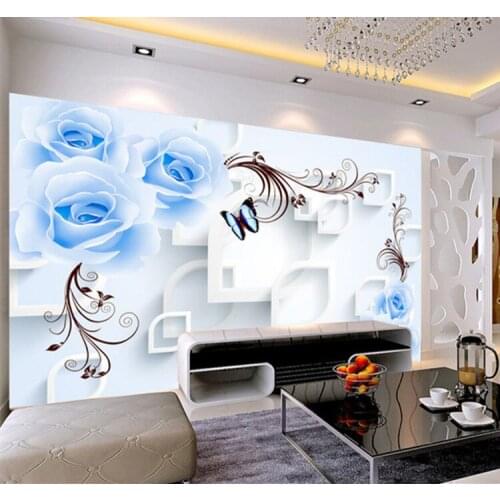 Blue Rose Floral Wallpaper 3D Wall Mural for Living Room Home Wall Art Decor Painting Wallcovering European 3D Flower Wallpapers