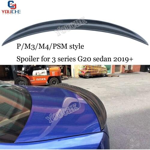G20 Carbon Fiber Spoiler M3/M4/P/PSM Style For BMW NEW 3 Series G20 330i 340i 4-Door Sedan 2019 + Car Rear Trunk Boot Lip Wing