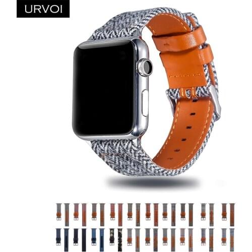 URVOI Canvas band for Apple Watch series 6 5 4 3 2 1 SE wrist Jean strap for iwatch Houndstooth pattern classic leather back