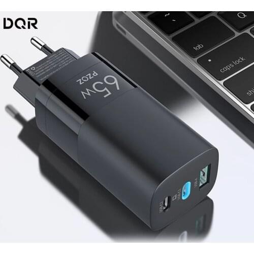 DQR 65W GaN Charger EU Quick Charge 3.0 Type C PD USB Charger Fast Charging USB-C 3 Ports For Phones MacBook Air iPad Pro