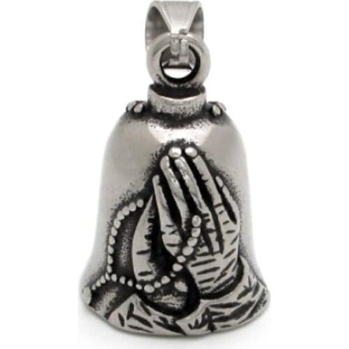 Vintage Silver Color Prayer Talisman Bell Pendant for Men Charm Necklace Biker Jewelry