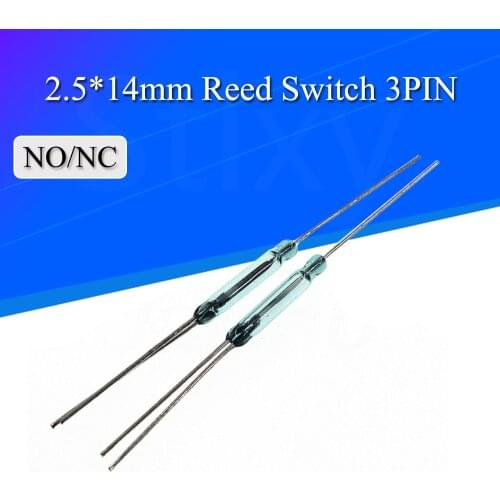10Pcs Reed Switch 3Pin Magnetic Switch 2.5*14mm Normally Open Normally Closed Conversion 2.5X14MM NO NC Conversion for Sensors