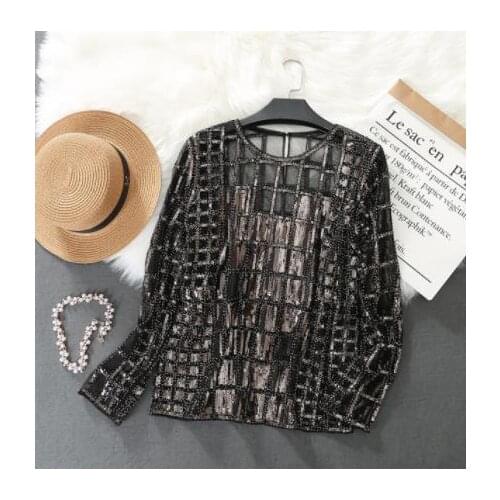 Bling Bling Purple T Shirts Women Hollow Out Sequined T Shirts Women Shiny Yellow Sequins Tops