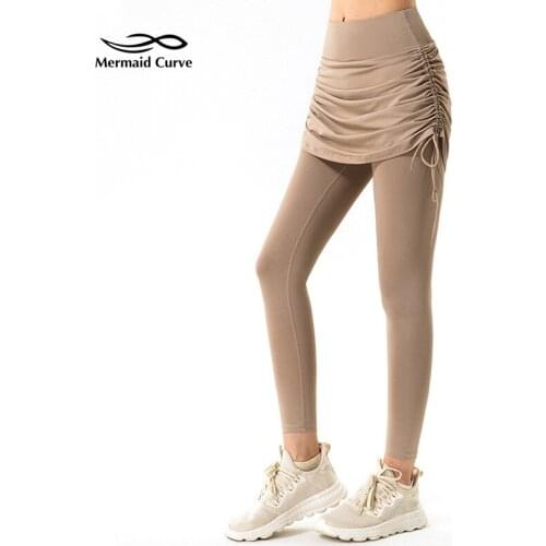 Women Fake Two-Piece Drawstring Bandage Half-Length Short Skirt Sports Yoga Pants Autumn New High Waist Running Fitness Culottes