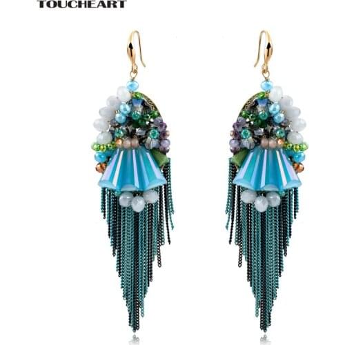 TOUCHEART Ethnic 2017 Handmade Tassel Long Earrings For Women Resin Wedding Earings Wedding Fashion Jewelry SER160029