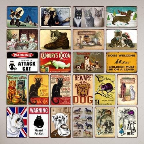 A Home Without Cat Is Just a House Pet Sign Metal Animal Tin Sign Vintage Plates For Wall Art Retro Home Decor 30X20CM