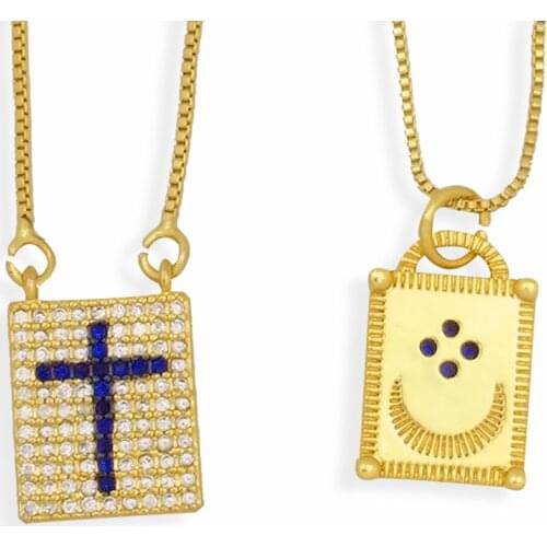 Gold Square Moon Cross Necklace for Women Fashion Female Jesus Jewelry Party Gifts CZ Geometric Pendant Necklaces Wholesale