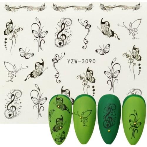 1 Sheet Black Butterfly Water Nail Stickers Hollow Design Nail Art Decal Water Transfer Slider Decor Manicure Accessories
