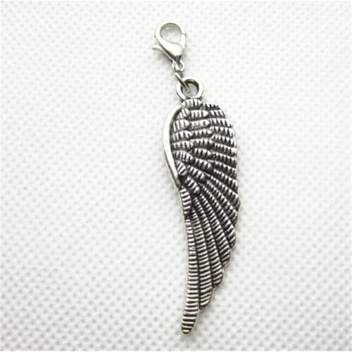 10pcs/lot Silver wings Feather Charms Dangle Charms Lobster Clasp Charms Diy Bracelets Bangles Jewelry Accessory Floating Charms