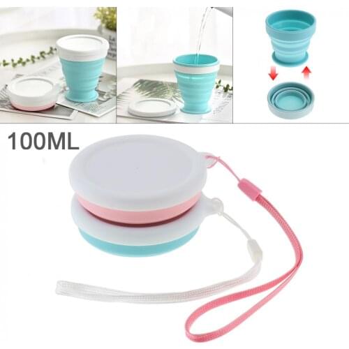 100ML 2 Colors Portable Scalable Circular Silicone Folding Cup with Tether for - 50 Centigrade ~ 200 Centigrade