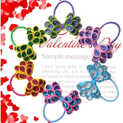 16pcs Hand Customize Hair Accessories High Grosgrain Ribbons Elastics BLESSING 3.5" Crystal Bow Elastic BS Free Shipping Women