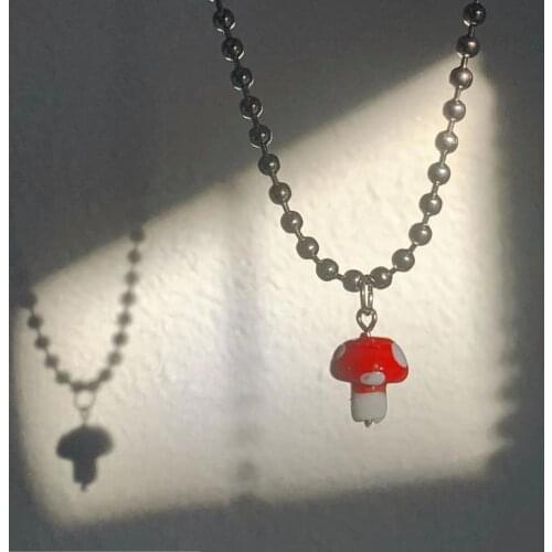 2021 Harajuku Style Stainless Steel Round Beads Chain Femme Necklaces Punk Jewelry Heart Mushroom Pendant Necklaces For Women