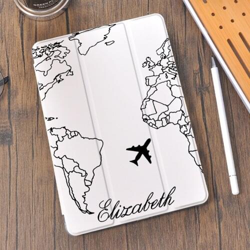 Custom Name for iPad Air 2 Case Air 4 DIY World Travel With Pencil Holder 10.2 8th 7th Funda 12.9 Pro 11 2020 Mini 5 Cover 10.5