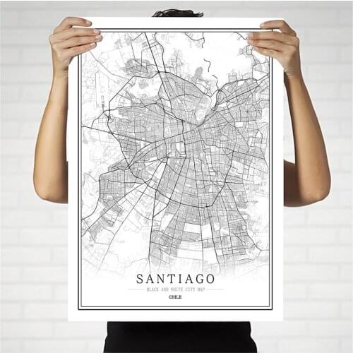 Chile Creative city map Santiago Abstract Canvas Paintings Black and white Wall Art Print Poster Picture Home Decoration