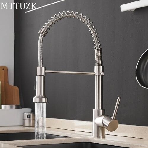 Black Kitchen Faucet Brass Brushed Faucet for Kitchen Sink Single Lever Pull Out Spring Spout Mixer Tap Hot Cold Water Crane